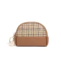 Retro mini houndstooth coin purse with zipper brown pu leather small keychain pouch wallet style. - Small Houndstooth Brown