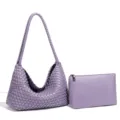 Bolso de hombro de cuero tejido morado estilo hobo suave con estuche a juego set - Morado Paniculata