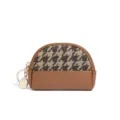 Vintage mini half-moon coin purse with houndstooth pattern and zipper closure. Cute and portable. - Houndstooth Dark Brown