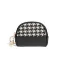 Mini houndstooth coin purse with black leather splice and keychain, cute and compact. - Houndstooth Black