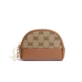Mini half-moon coin purse, brown PU leather and monogram canvas, zipper closure. - Khaki Knit Dark Brown