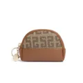 Retro mini coin purse with zipper, vintage brown monogram fabric and leather design for women. - Khaki Double S Knit Dark Brown
