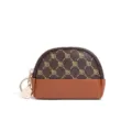 Vintage mini coin purse with zipper, cute dome shape, brown monogram pattern small wallet. - Coffee Print Brown