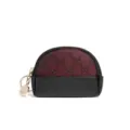 Vintage mini half-moon coin purse with monogram pattern, zipper closure, and keychain. - Wine Red S Black