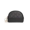Retro mini coin purse with zipper, compact black monogram key chain wallet for cute daily use. - Black Knit Black