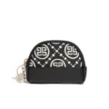 Vintage mini coin purse zipper wallet with geometric pattern and metal keychain for women. - Black Double S Round Black
