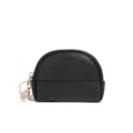 Black mini dome coin purse with zipper and keyring, compact design for daily use. - Black