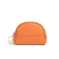 Orange half-round mini coin purse with zipper and keychain. Compact cute wallet for daily use. - Orange