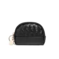 Black mini woven leather coin purse with zipper and keyring, compact design for everyday use. - B740# Black