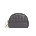 Mini woven leather coin purse with zipper and keyring, compact retro small wallet for women. - Iron Gray
