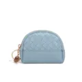 Light Blue Woven Leather Mini Zipper Coin Purse with Keychain Cute Compact Wallet Variant - Haze Blue