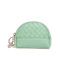 Mint green woven mini coin purse with zip top closure and handy key ring, compact style. - Green