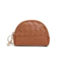 Brown woven coin purse mini semi-circular zipper wallet with keychain for women daily use - B740# Dark Brown