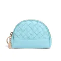 Light blue woven leather semi-circular coin purse, mini zipper wallet with keychain. - Sky Blue