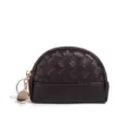 Dark brown woven coin purse, mini zipper wallet with keychain, compact and stylish design. - Grape Purple