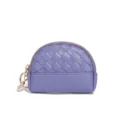 Purple woven mini coin purse with zipper closure and keyring compact leather wallet design. - Lavender