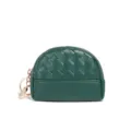 Dark green woven mini coin purse, cute half-moon zipper wallet with keychain attached. - Emerald