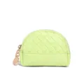 Mini woven coin purse stylish half round zipper wallet cute green leather change pouch bag - Fennel Green