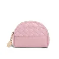Pink Woven Coin Purse Mini Zipper Wallet Cute PU Leather Half Moon Change Pouch for Women - Lotus Pink