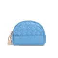 Blue woven leather half moon coin purse with zipper and metal charm, cute mini zipper wallet. - Hurricane Blue