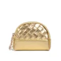 Gold woven coin purse mini zipper pouch cute half-round design compact handbag accessory for women. - Gold