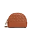 Retro woven leather coin purse for women, mini zipper change pouch with cute metal keychain ring. - B740# Brown
