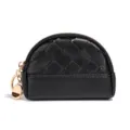 Black mini woven coin purse with gold zipper and keychain, compact and cute retro style. - B740-2 - Black
