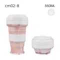 Silikon Faltbar Reise Kaffeetasse, rosa Marmor tragbare teleskopische Wasserflasche. - 550ml / Hellrosa Drehverschluss + Strohhalm