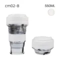 Faltbarer Silikon Reisedreckbecher, 550ml tragbare teleskopische Wasserflasche, marmorweiß. - 550ml / Weiß-schwarzer Drehverschluss + Strohhalm