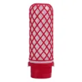 Travel silicone squeeze bottle in red mesh design, portable cosmetic lotion dispenser container. - Strap Style / 90ml / Red