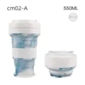 Zusammenklappbarer Silikon Reisebecher 550ml, blaue Marmor Outdoor Teleskop Trinkflasche. - 550ml / Hellblauer Stopfenverschluss + Strohhalm