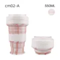 Zusammenklappbarer Silikon Reisebecher 550ml tragbare Teleskop Trinkflasche rosa Marmor Outdoor - 550ml / Hellrosa Stopfenverschluss + Strohhalm