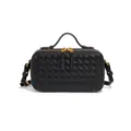 Élégant sac à main mini boîte en cuir tissé noir avec poignée supérieure et bandoulière dorée. - Noir