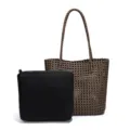Sac cabas tissé avec petite pochette, grand sac à épaule décontracté pour tous les jours. - Or Champagne/Noir