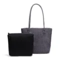 Sac Cabas Tressé pour Femme Sac Bandoulière Gris avec Pochette Noire Grand Sac Main - Gris premium / noir