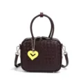 Bolso de hombro de cuero tejido para mujer, elegante bolso marron con dije de corazon. - Púrpura Uva / Rojo Oscuro