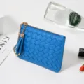 Porte-monnaie tissé bleu avec fermeture à glissière et pompon mini portefeuille chic - B43# Bleu piscine / Bleu Piscine