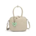 Sac bandoulière bowling en cuir tissé beige avec charm cœur vert pour les femmes - Sable / Beige