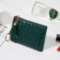 Mini Porte-Monnaie Compact en Cuir Tressé avec Gland Variante Vert Émeraude - B43# Vert émeraude / Émeraude