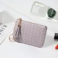 Porte-monnaie femme mini tressé avec pompon porte-clés fermeture éclair étui à cartes chic gris - A43# violet gris / Gris Violet