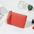 Mini porte-monnaie tissé avec pompon et fermeture éclair, étui à cartes mignon. - A43# rose foncé / Rose foncé