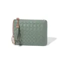 Petit porte-monnaie tressé pour femmes, étui à cartes mignon avec fermeture éclair et gland. - B43# vert roseau / Vert Roseau
