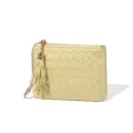 Mini porte-monnaie en cuir tressé pour femme avec fermoir éclair et gland jaune - B43# jaune gelée / Jaune gelée