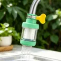 Faucet water filter attachment with splash-proof design, removable filter cotton core and rotation. - Short PP Cotton Filter Model / Green