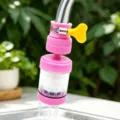 Faucet water filter splash-proof nozzle tap extender with removable filter cartridge for sink. - Rotating PP Cotton Filter Model / Pink