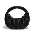 Bolso de mano negro tejido chic con asa redonda, diseño de media luna moderno para mujeres. - Negro