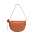 Bruine geweven leren schoudertas, stijlvolle hobo tas met een handige rits en knoopdetail. - B1944# Bruin