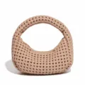 Bolso de mano de cuero tejido beige, elegante bolso hobo estilo chic diseño de moda actual. - Albaricoque