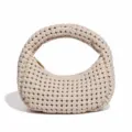 Bolso de mano elegante de cuero trenzado, bolso de hombro semicircular, cartera de moda. - Blanco Roto