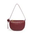 Borsa a spalla in pelle intrecciata bordeaux con nodo, chiusura a zip e design elegante. - B1944# Rosso vino